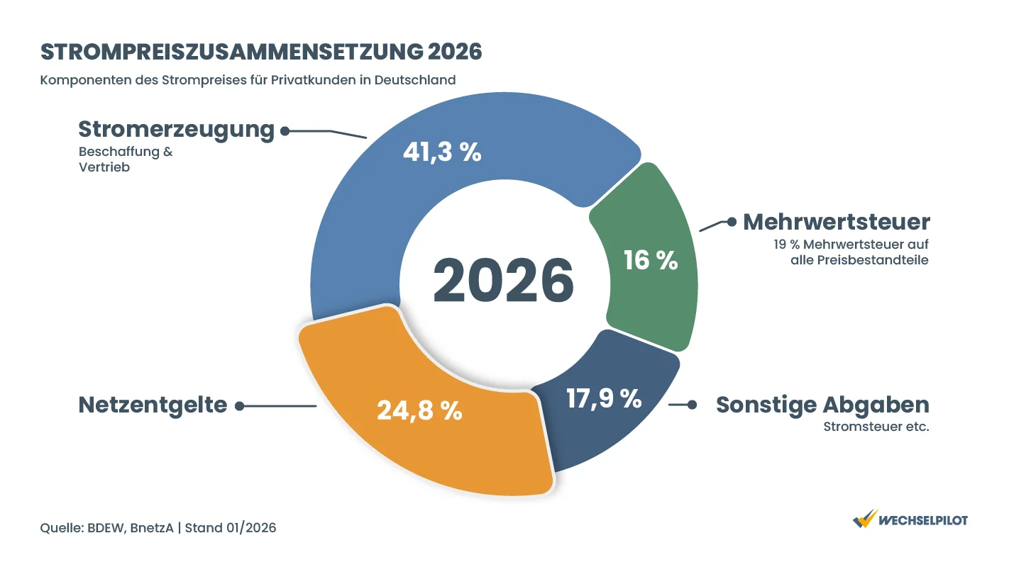 Strompreiszusammensetzung, Netzentgelte 2026 bei 24,8 %