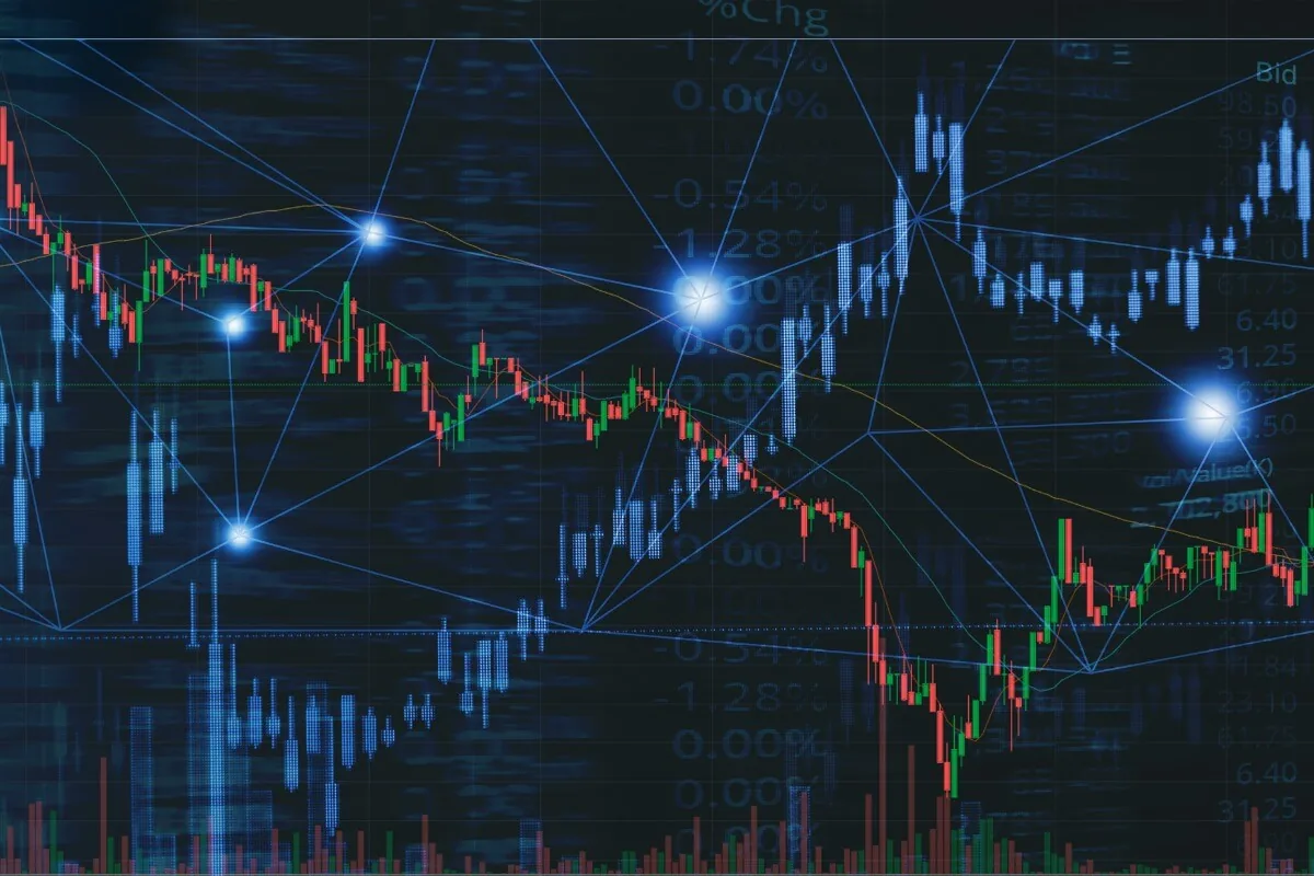 Energiebörse mit Börsencharts, Preisentwicklungen und digitalen Datenlinien.